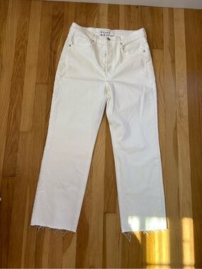 Frank & Eileen White Straight-Leg Raw Hem Jeans